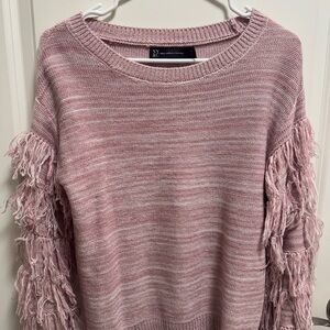 New York & Company Dusty Pink Fringe-Sleeve Sweater